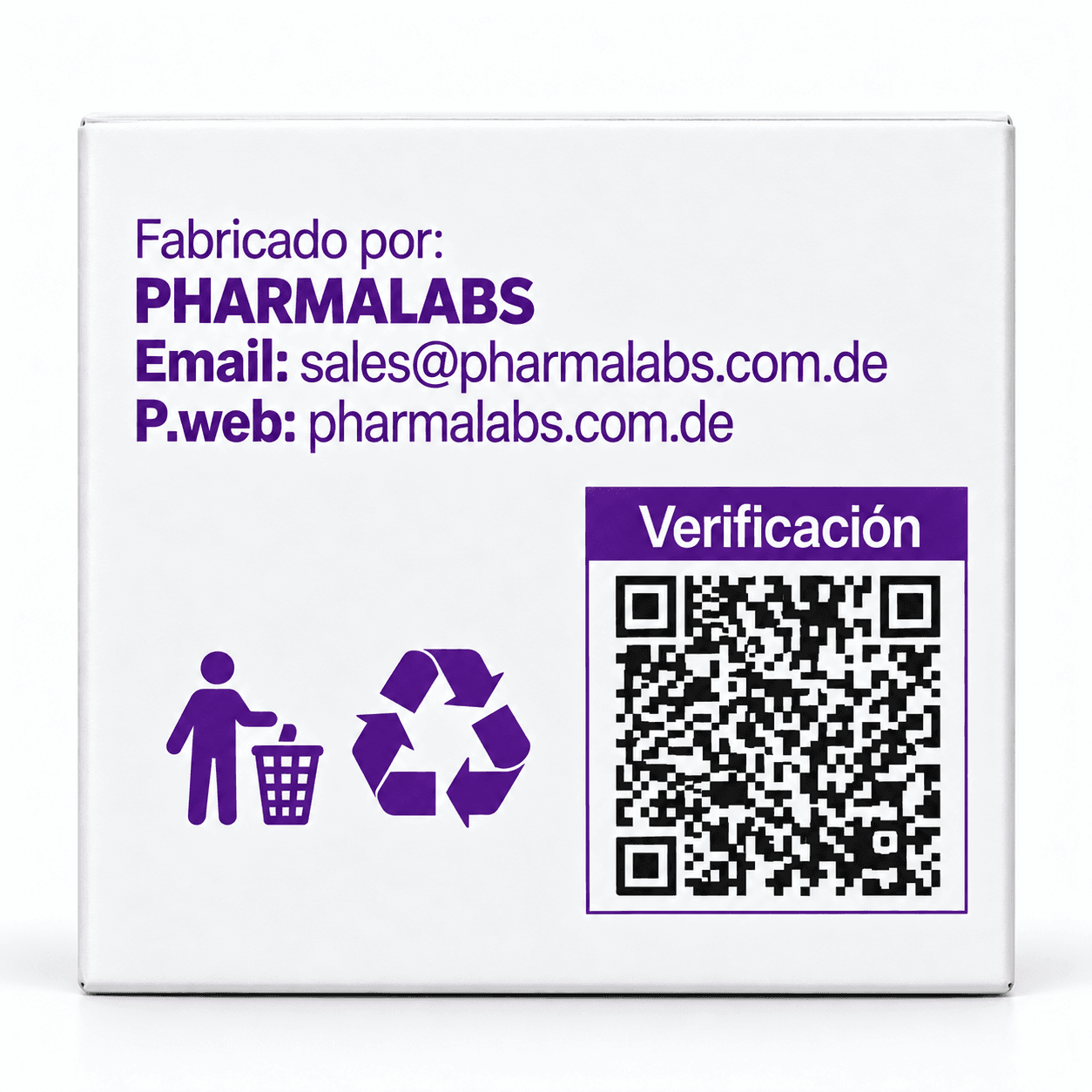 Side of the TZEN 120 box: manufacturer PHARMALABS, e-mail, website and the QR code under “Verificación”